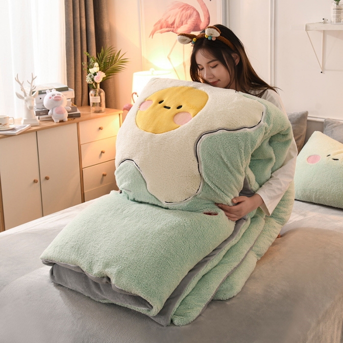 91家纺网 家纺一手货源 找家纺 朗莎家纺 2019新款大版贴布绣羊羔绒保暖四件套 荷包蛋抹茶绿