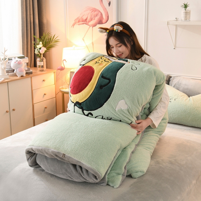 91家纺网 家纺一手货源 找家纺 朗莎家纺 2019新款大版贴布绣羊羔绒保暖四件套 牛油果抹茶绿