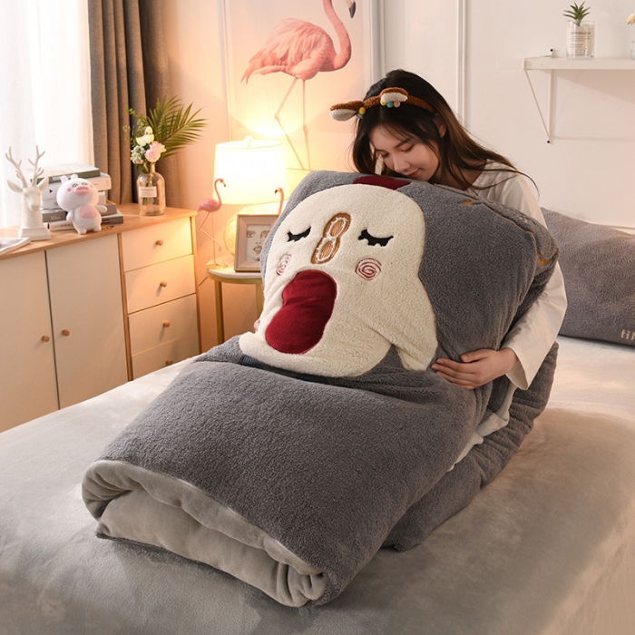 91家纺网 家纺一手货源 找家纺 朗莎家纺 2019新款大版贴布绣羊羔绒保暖四件套 小鸡银灰