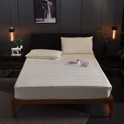 91家纺网 家纺一手货源 找家纺 九亭家纺 2019新品全棉夹棉床笠 竹节格-米黄