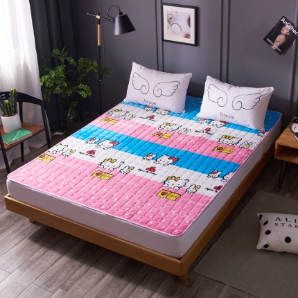 温语家纺 2021新款法莱绒保暖床垫床褥床护垫 KT猫