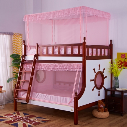 91家纺网 家纺一手货源 找家纺 安金蚊帐 上下铺斜梯款 粉色