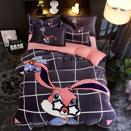 91家纺网 家纺一手货源 找家纺 （总）KT猫直营店2024新款卡通法莱绒牛奶绒情侣四件套