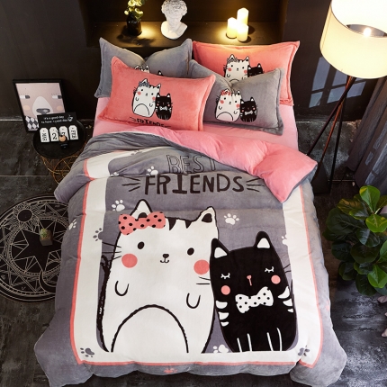 91家纺网 家纺一手货源 找家纺 （总）KT猫直营店2024新款卡通法莱绒牛奶绒情侣四件套