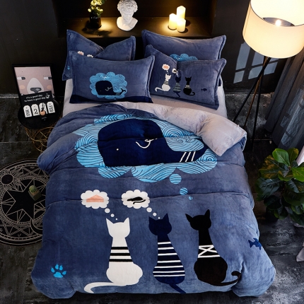 91家纺网 家纺一手货源 找家纺 （总）KT猫直营店2024新款卡通法莱绒牛奶绒情侣四件套