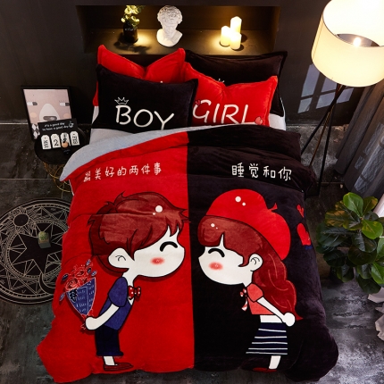 91家纺网 家纺一手货源 找家纺 （总）KT猫直营店2024新款卡通法莱绒牛奶绒情侣四件套