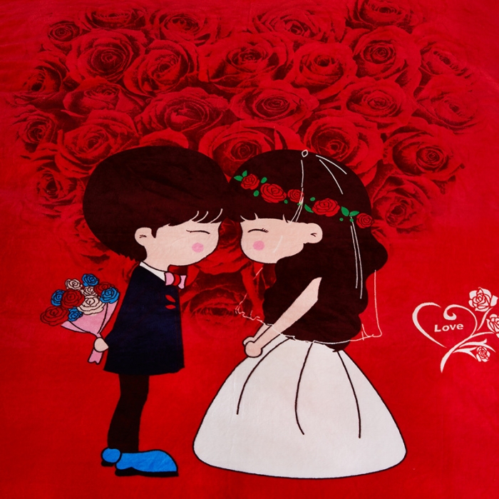 91家纺网 家纺一手货源 找家纺 KT猫直营店2024新款卡通法莱绒牛奶绒情侣四件套 爱的告白