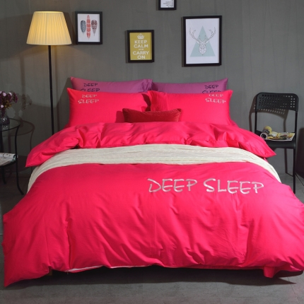 91家纺网 家纺一手货源 找家纺 玖玖爱家纺 13372绣花四件套胭脂红