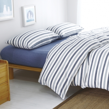 91家纺网 家纺一手货源 找家纺 玖玖爱家纺 水洗棉四件套床笠款 条纹蓝