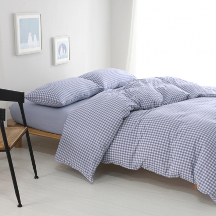 91家纺网 家纺一手货源 找家纺 玖玖爱家纺 水洗棉四件套床笠款 蓝小格