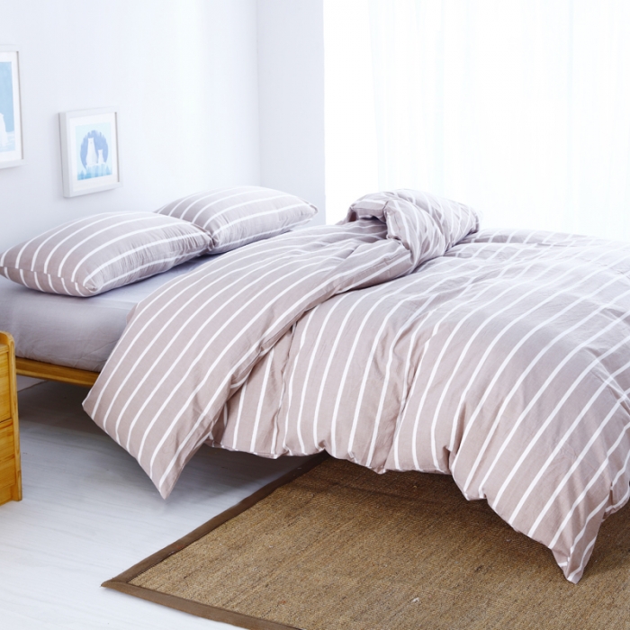 91家纺网 家纺一手货源 找家纺 玖玖爱家纺 水洗棉四件套床笠款 咖宽条