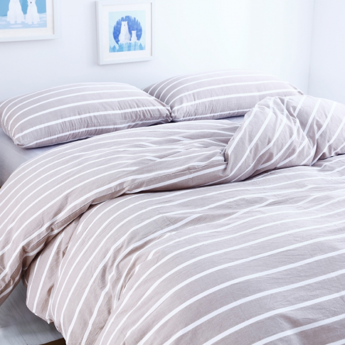 91家纺网 家纺一手货源 找家纺 玖玖爱家纺 水洗棉四件套床笠款 咖宽条