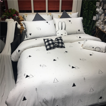 91家纺网 家纺一手货源 找家纺 玖玖爱家纺 2017新款水洗棉四件套实拍图 小松树