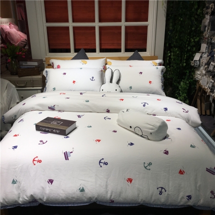 91家纺网 家纺一手货源 找家纺 玖玖爱家纺 2017新款水洗棉四件套实拍图 船帆
