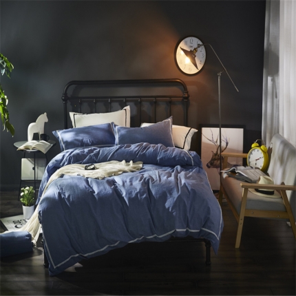 91家纺网 家纺一手货源 找家纺 玖玖爱家纺 2017花边款水洗棉四件套 电子档  牛仔蓝