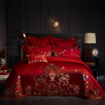 91家纺网 家纺一手货源 找家纺 （总）玖玖爱 2018新款婚庆贡缎刺绣多件套