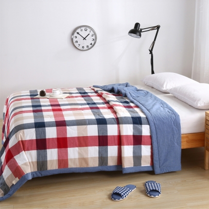 91家纺网 家纺一手货源 找家纺  玖玖爱 水洗棉夏被 红蓝中格