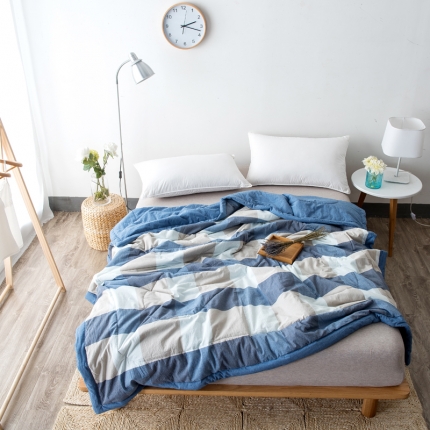 91家纺网 家纺一手货源 找家纺  玖玖爱 水洗棉夏被 蓝大格