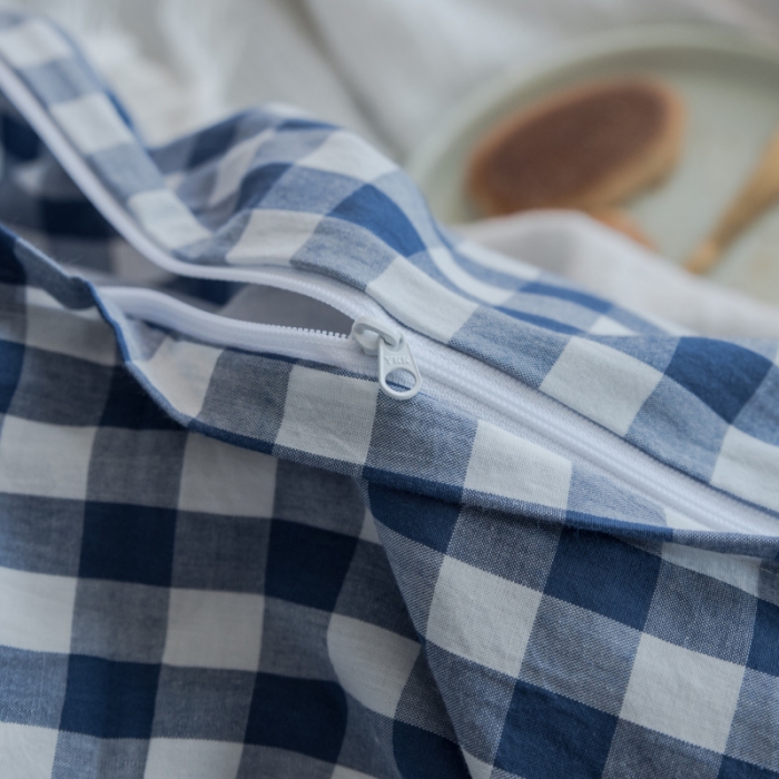 91家纺网 家纺一手货源 找家纺 玖玖爱 水洗棉四件套床单款 错落格深蓝