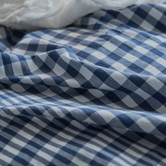 91家纺网 家纺一手货源 找家纺 玖玖爱 水洗棉四件套床单款 错落格深蓝