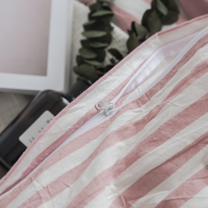 91家纺网 家纺一手货源 找家纺 玖玖爱 水洗棉四件套床单款 错落条粉