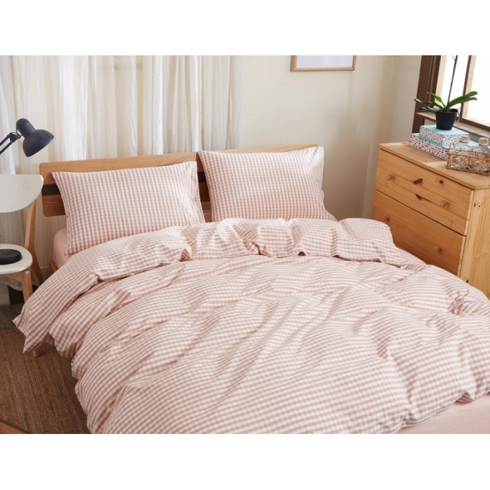 91家纺网 家纺一手货源 找家纺 玖玖爱 水洗棉四件套床单款 豆沙小格