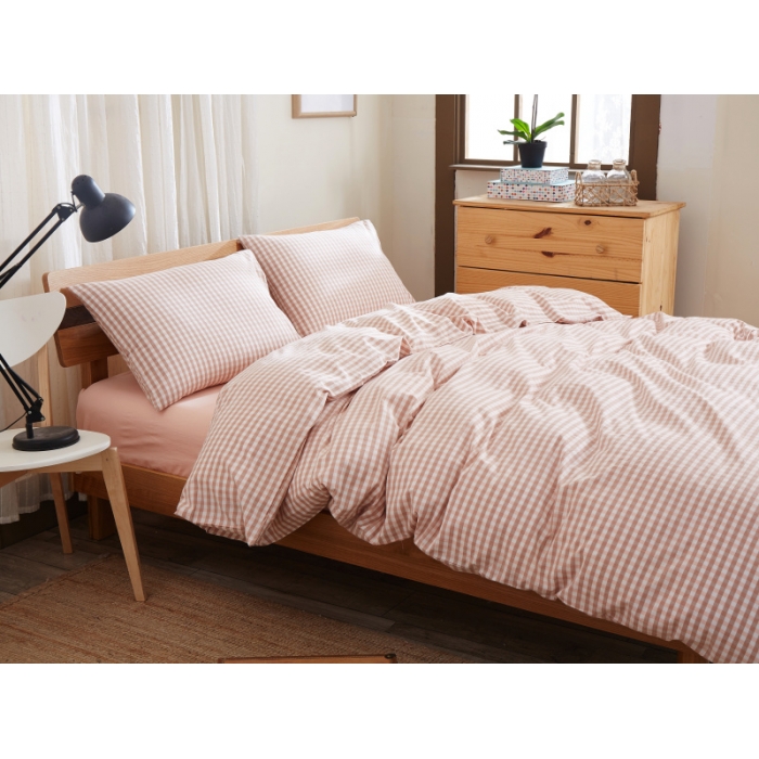 91家纺网 家纺一手货源 找家纺 玖玖爱 水洗棉四件套床单款 豆沙小格