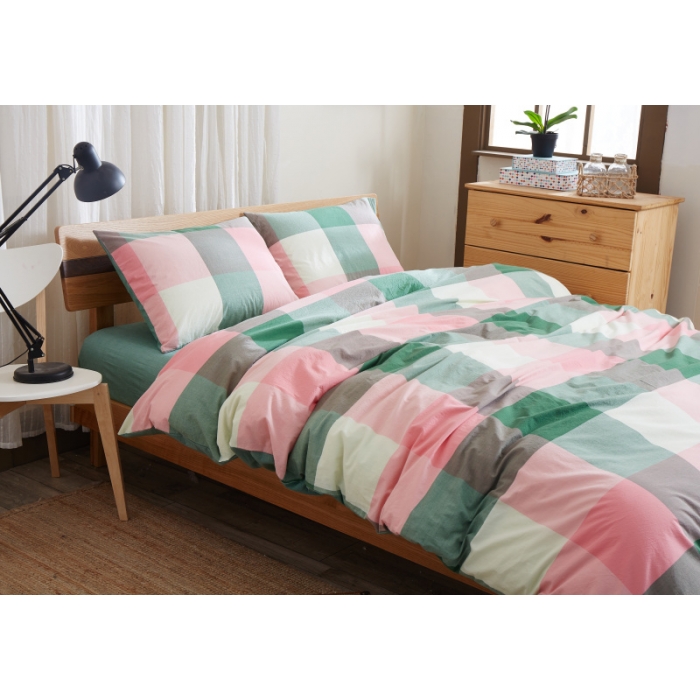 91家纺网 家纺一手货源 找家纺 玖玖爱 水洗棉四件套床单款 粉绿大格