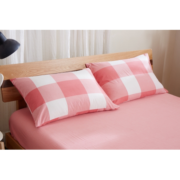 91家纺网 家纺一手货源 找家纺 玖玖爱 水洗棉四件套床单款  粉玉大格