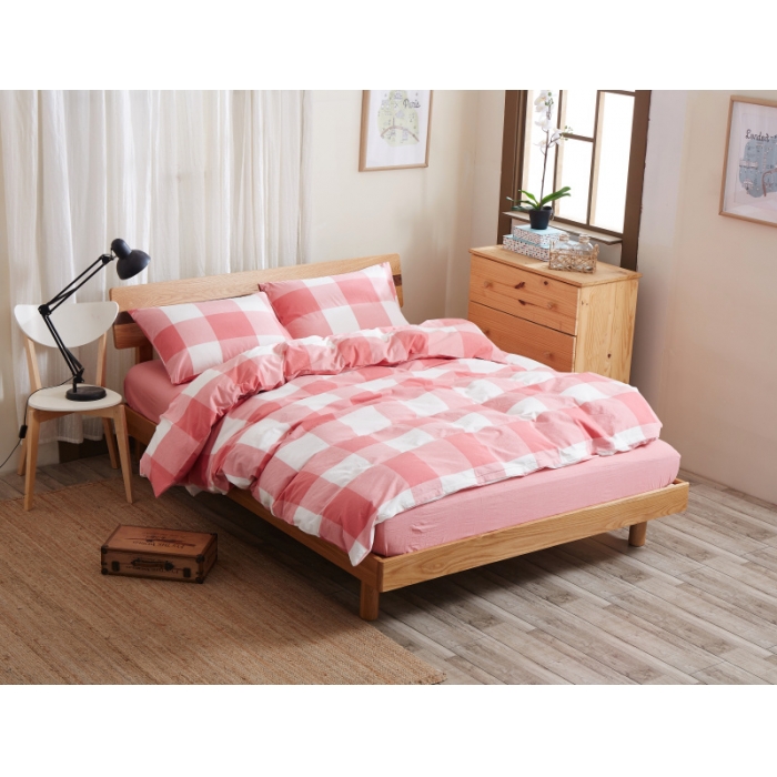 91家纺网 家纺一手货源 找家纺 玖玖爱 水洗棉四件套床单款  粉玉大格