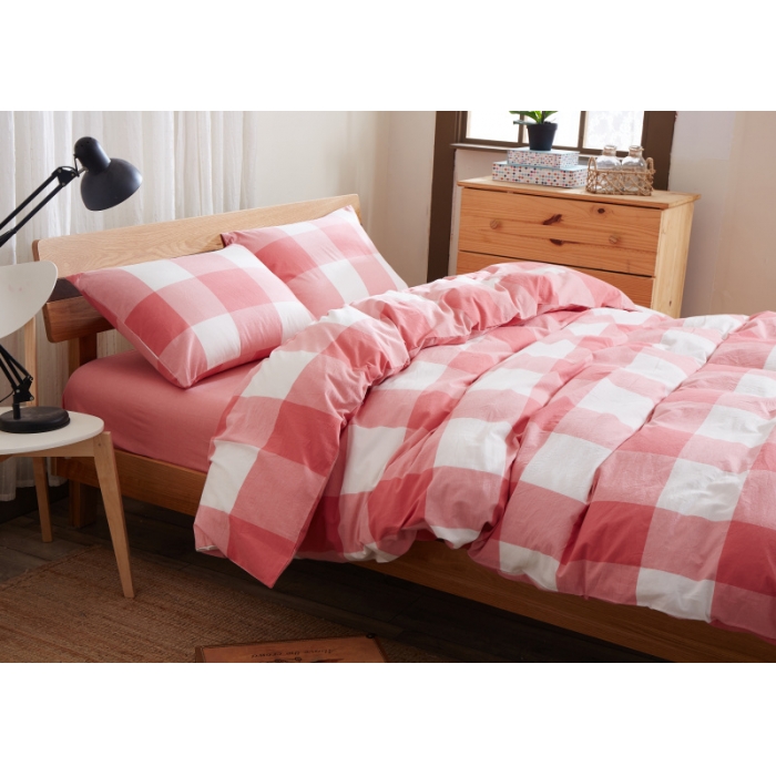 91家纺网 家纺一手货源 找家纺 玖玖爱 水洗棉四件套床单款  粉玉大格