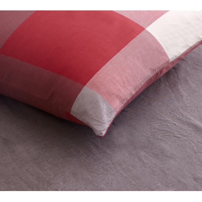 91家纺网 家纺一手货源 找家纺 玖玖爱 水洗棉四件套床单款  红灰大格