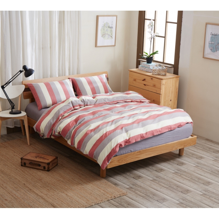 91家纺网 家纺一手货源 找家纺 玖玖爱 水洗棉四件套床单款 红灰条纹