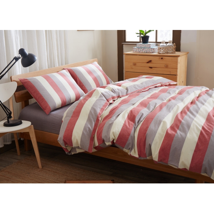 91家纺网 家纺一手货源 找家纺 玖玖爱 水洗棉四件套床单款 红灰条纹