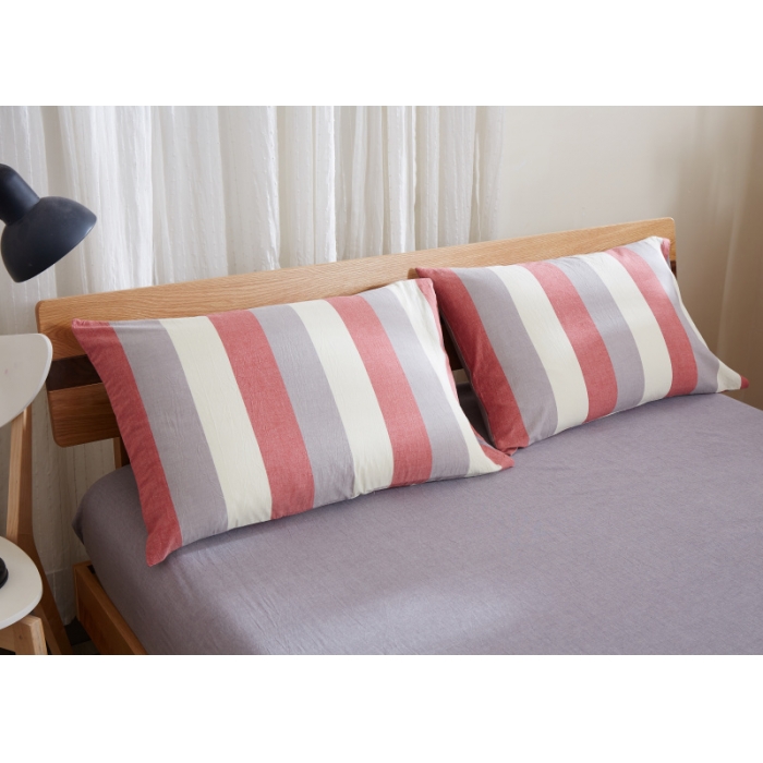 91家纺网 家纺一手货源 找家纺 玖玖爱 水洗棉四件套床单款 红灰条纹