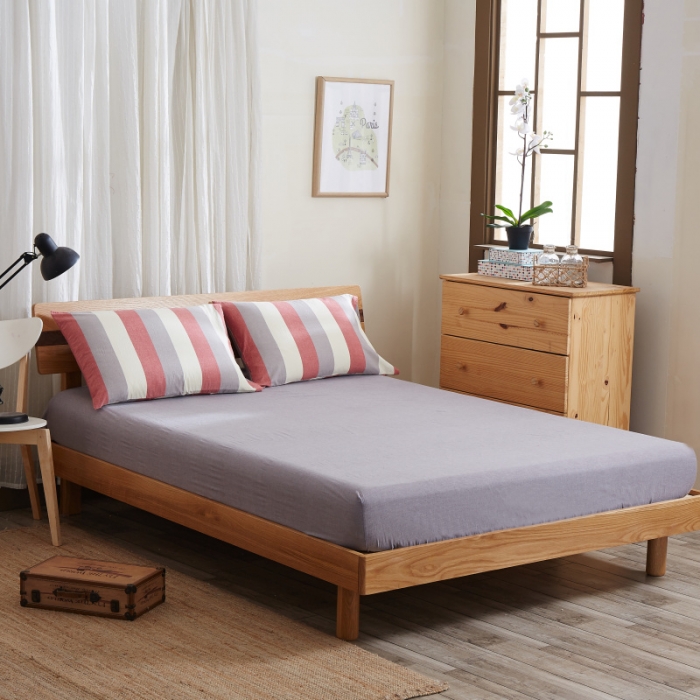 91家纺网 家纺一手货源 找家纺 玖玖爱 水洗棉四件套床单款 红灰条纹