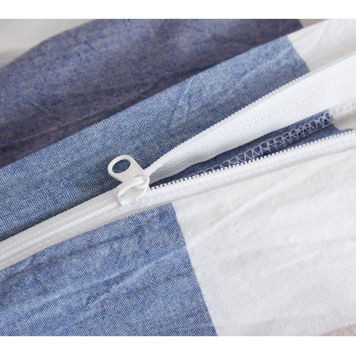 91家纺网 家纺一手货源 找家纺 玖玖爱 水洗棉四件套床单款  蓝灰大格