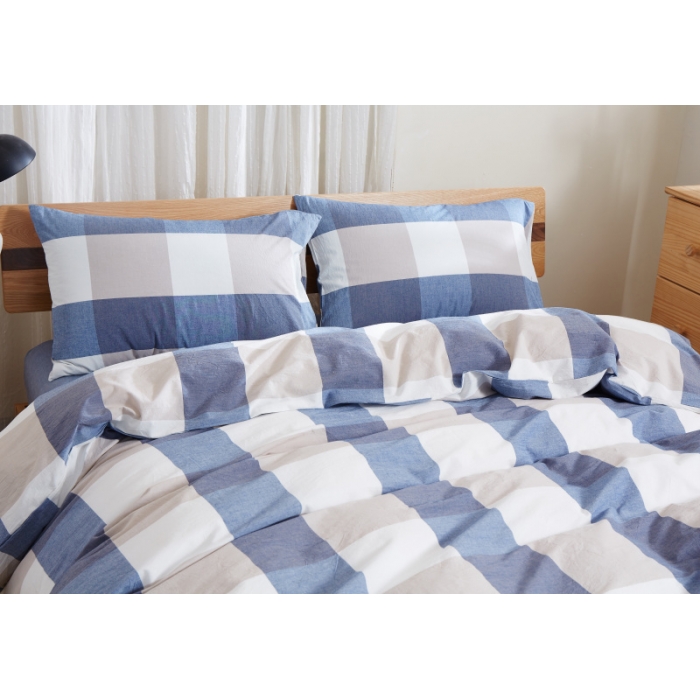 91家纺网 家纺一手货源 找家纺 玖玖爱 水洗棉四件套床单款  蓝灰大格