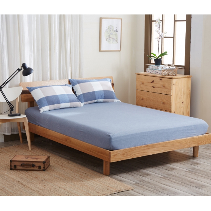 91家纺网 家纺一手货源 找家纺 玖玖爱 水洗棉四件套床单款  蓝灰大格