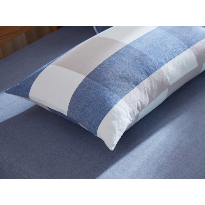 91家纺网 家纺一手货源 找家纺 玖玖爱 水洗棉四件套床单款  蓝灰大格