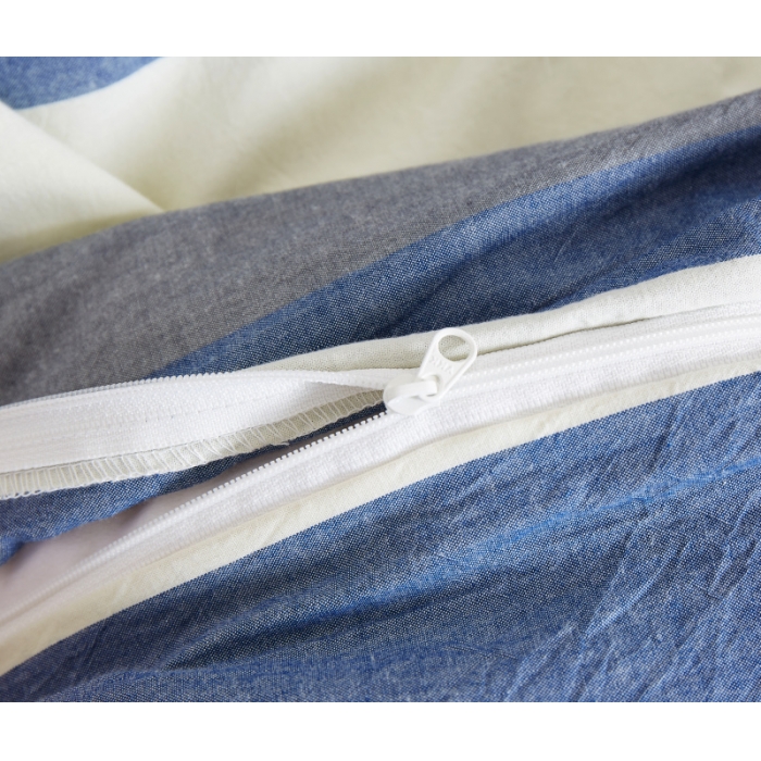 91家纺网 家纺一手货源 找家纺 玖玖爱 水洗棉四件套床单款  蓝灰条纹