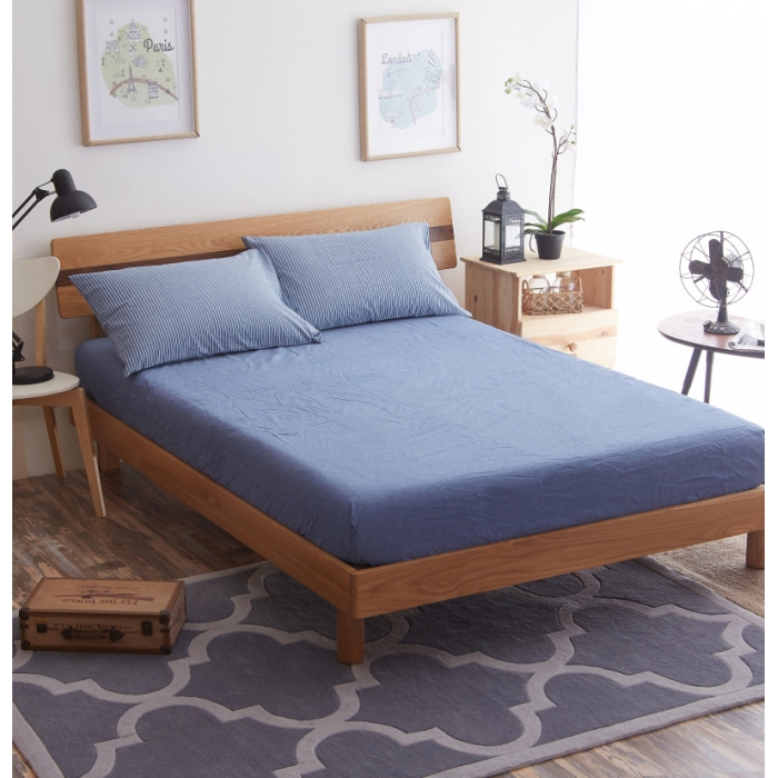 91家纺网 家纺一手货源 找家纺 玖玖爱 水洗棉四件套床单款 蓝细条