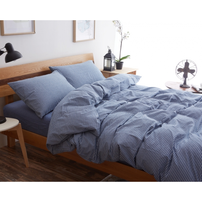 91家纺网 家纺一手货源 找家纺 玖玖爱 水洗棉四件套床单款 蓝细条