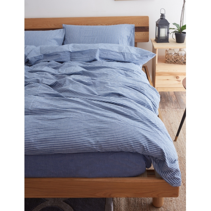 91家纺网 家纺一手货源 找家纺 玖玖爱 水洗棉四件套床单款 蓝细条