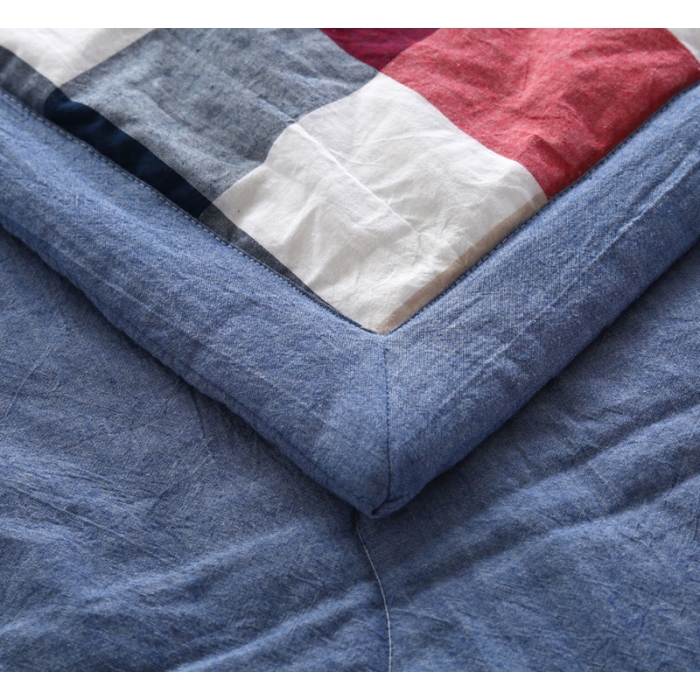 91家纺网 家纺一手货源 找家纺  玖玖爱 水洗棉夏被 红蓝中格