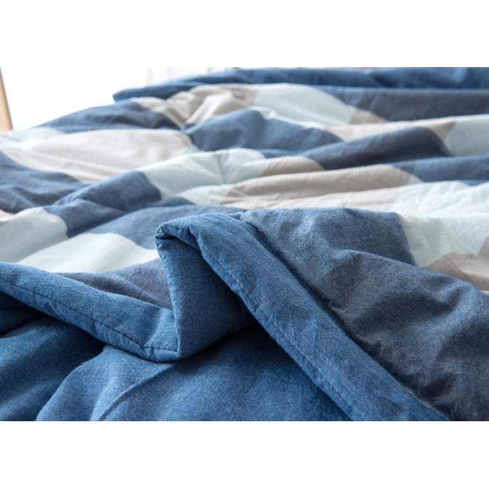 91家纺网 家纺一手货源 找家纺  玖玖爱 水洗棉夏被 蓝大格