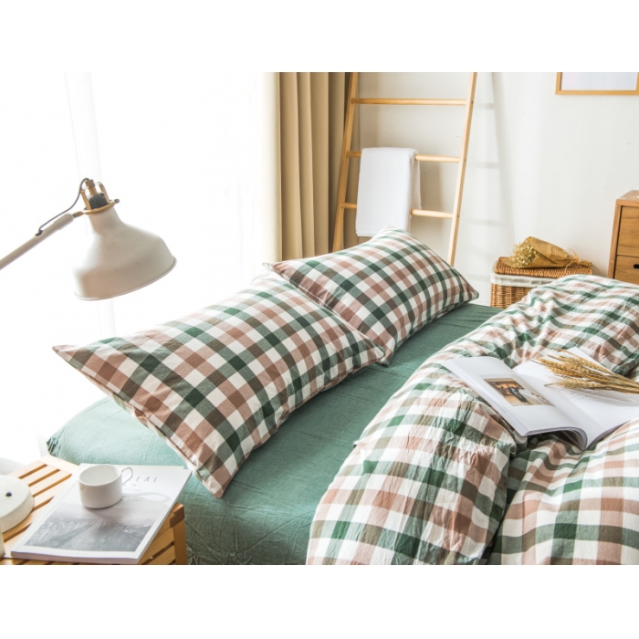 91家纺网 家纺一手货源 找家纺 玖玖爱 水洗棉四件套床单款 七分格绿
