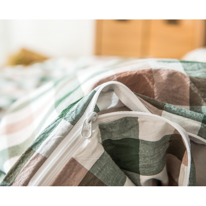 91家纺网 家纺一手货源 找家纺 玖玖爱 水洗棉四件套床单款 七分格绿