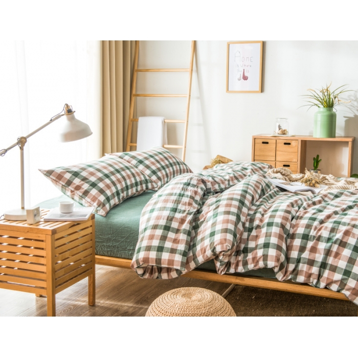 91家纺网 家纺一手货源 找家纺 玖玖爱 水洗棉四件套床单款 七分格绿