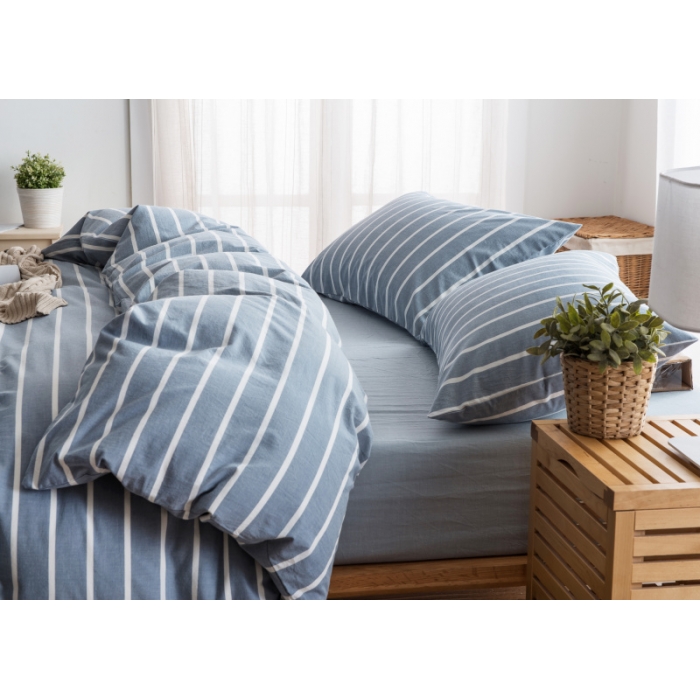 91家纺网 家纺一手货源 找家纺 玖玖爱 水洗棉四件套床单款 浅灰白条